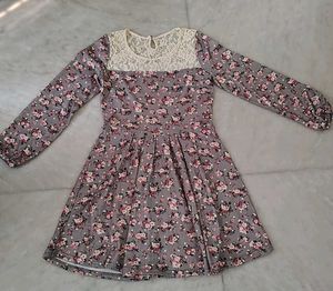 Grey Floral Lace Dress