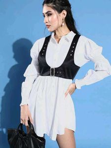 White Shirt Dress with Vest