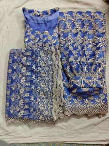 Blue Chickenkari Material Lehenga