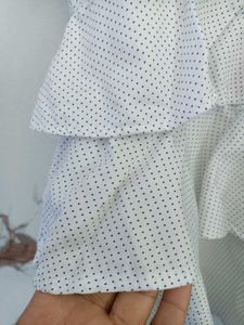 White Polka Dot Ruffle Top