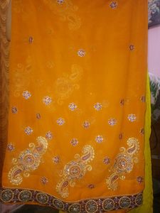 Orange Party Wear Saree With Blouse