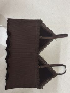 Brown Lace Trim Cami Top