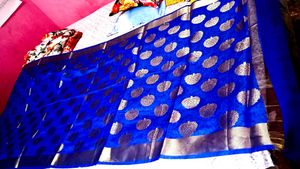 Elegant Blue Silk Suit And Free Saree