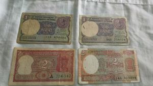 Old One Rupee And Two Rupe Notes