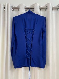 Royal blue fitted lace up corset shirt