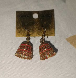 Stunning Gold &amp; Red Ethnic Drop Earrings
