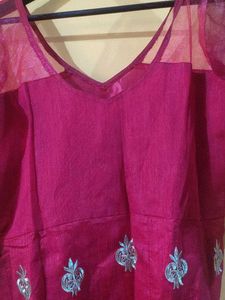 Red &amp; Gold Embroidered Anarkali Dress