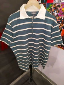 OLD MONEY STRIPED ZIPPER POLO TEE ❤️‍🔥🔥😎