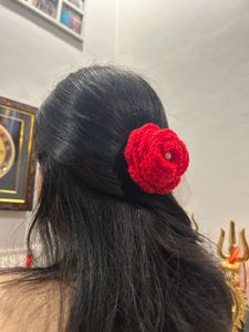 Red Crochet Flower Hair Clip
