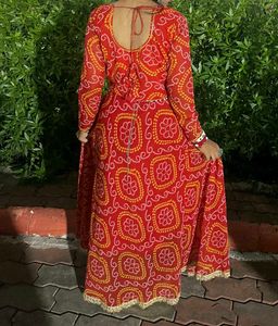 Red Printed anarkali Kurta with dupatta