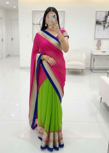 Elegant Pink & Green Saree