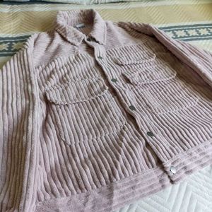 Korean Pink Corduroy Button-Down Jacket