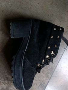 Black Ankle Boots with Gold Stud Detail