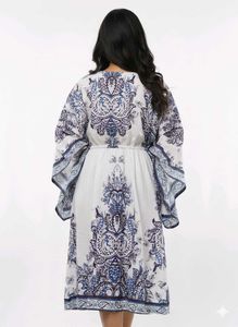 Boho Blue &amp; White Kaftan Dress