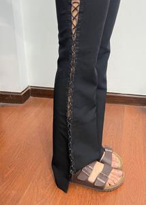 Black Bootcut Pant With Side Tie Up Detail
