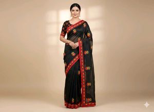Elegant Black Embroidered Saree