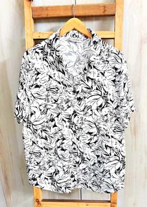 White Printed Cotton Shirt Size-42