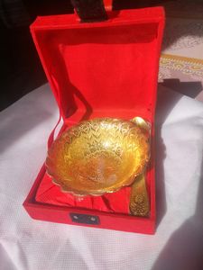 Silver Plated Gold Polished Bowl &amp; Spoon