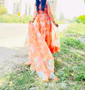 New Multi Organza Frill Suit For Girls/full Flair/