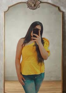 One Shoulder Mustard Top