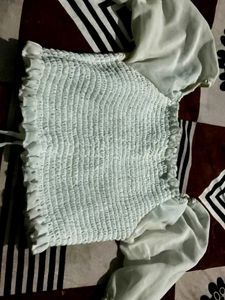 White Puff Sleeve Crop Top