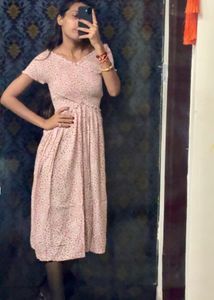 Cute Pink Print Midi Dress