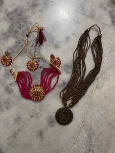Pink Beaded Indian Jewelry Set
