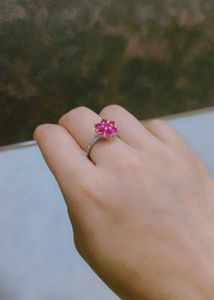 925 Silver Ring Pink Flower