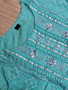 Teal Embroidered Kurti