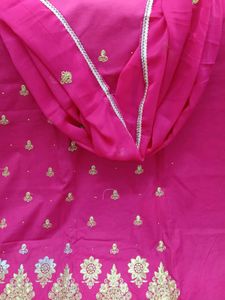 Pink Colour Golden Zardosi Work Dress Material