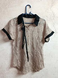 See-through Fashion Lace Shirt Top Partywear