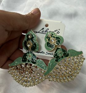 Brand New Statement Green &amp; Gold Earrings