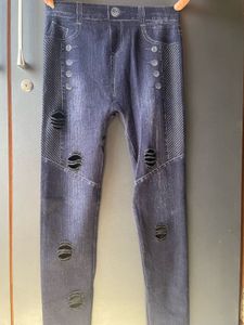 Distressed Denim Print Jeggings