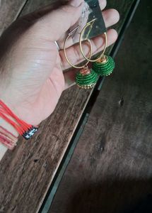 Green Beaded Hoop Earrings