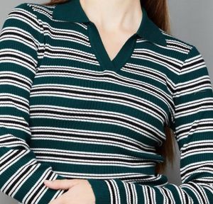 Stripped Flat Knit Sweater Top| No Coins