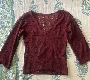 Maroon Net Top