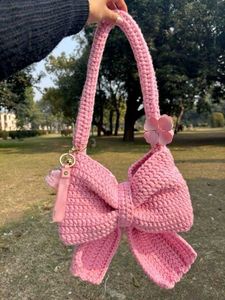 Pink Crochet Bow Handbag
