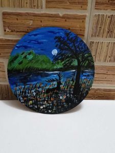 Handmade Landscape Painting with Reindeer on MDF
