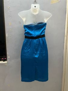 Korean Silk Blue Tube One Piece Having Pockets