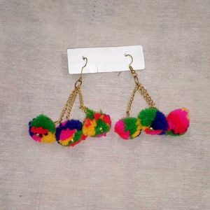 Colorful Pom-Pom Earrings