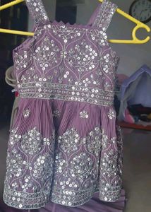 Purple Square Neck Girls Palazzo Set Sharara