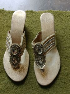 Golden Stone Moti Work Sandal