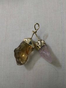 Raw Rose Quartz And Smoky Crystal Pendant Necklace