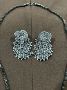 Peacock Pendant Necklace and Earrings Set