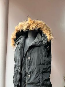 Black Puffer Vest with Fur Hood