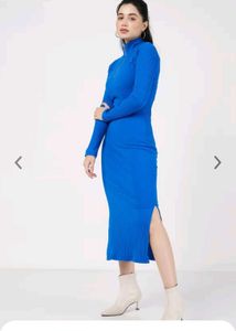 Blue Ribbed Midi Dress