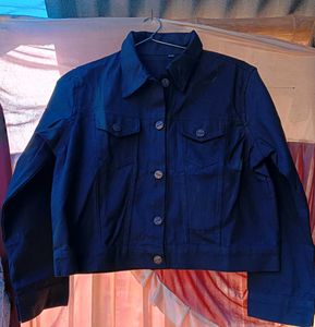 Navy Blue Cropped Denim Jacket ( free size upto M)