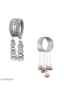 Stylish Silver Bangles (2 Designs)+Matching Jhumke