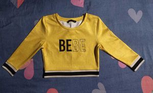 Vibrant Yellow BEBE Crop Top Long Sleeve