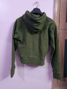 Olive Green Crop Hoodie Or Sweatshirt
